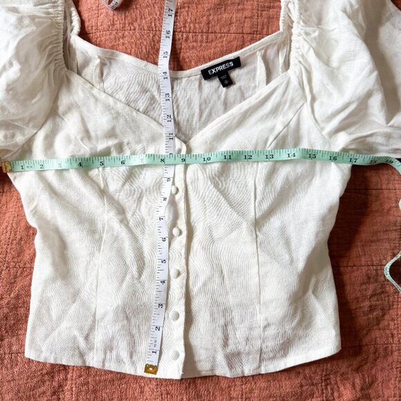 Express XS White Linen Blend Cottagecore Top - Picture 6 of 6